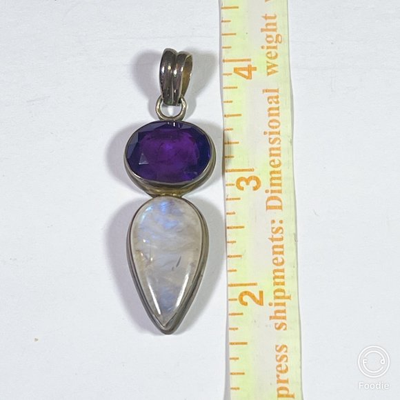 NEW LARGE AMETHYST/MOONSTONE PENDANT - 925 SILVER INDIA ARTISAN - Picture 7 of 12